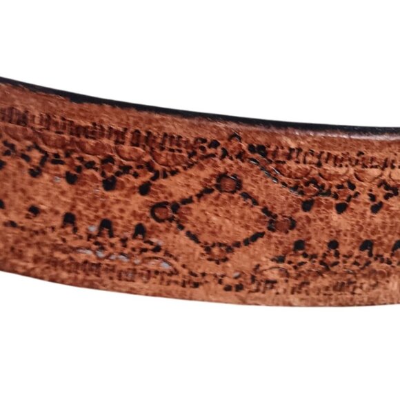 Vintage Men's Belt 42 Large Embossed Hippie Leather 1980's Distressed Beaten - Picture 5 of 6